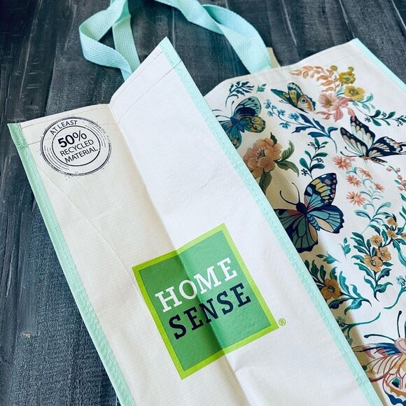 Floral Butterfly Botanical Large Reusable Shopping Tote Bag - Picture 3 of 3